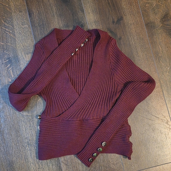 Burgundy Ribbed Wrap Sweater - Picture 5 of 5